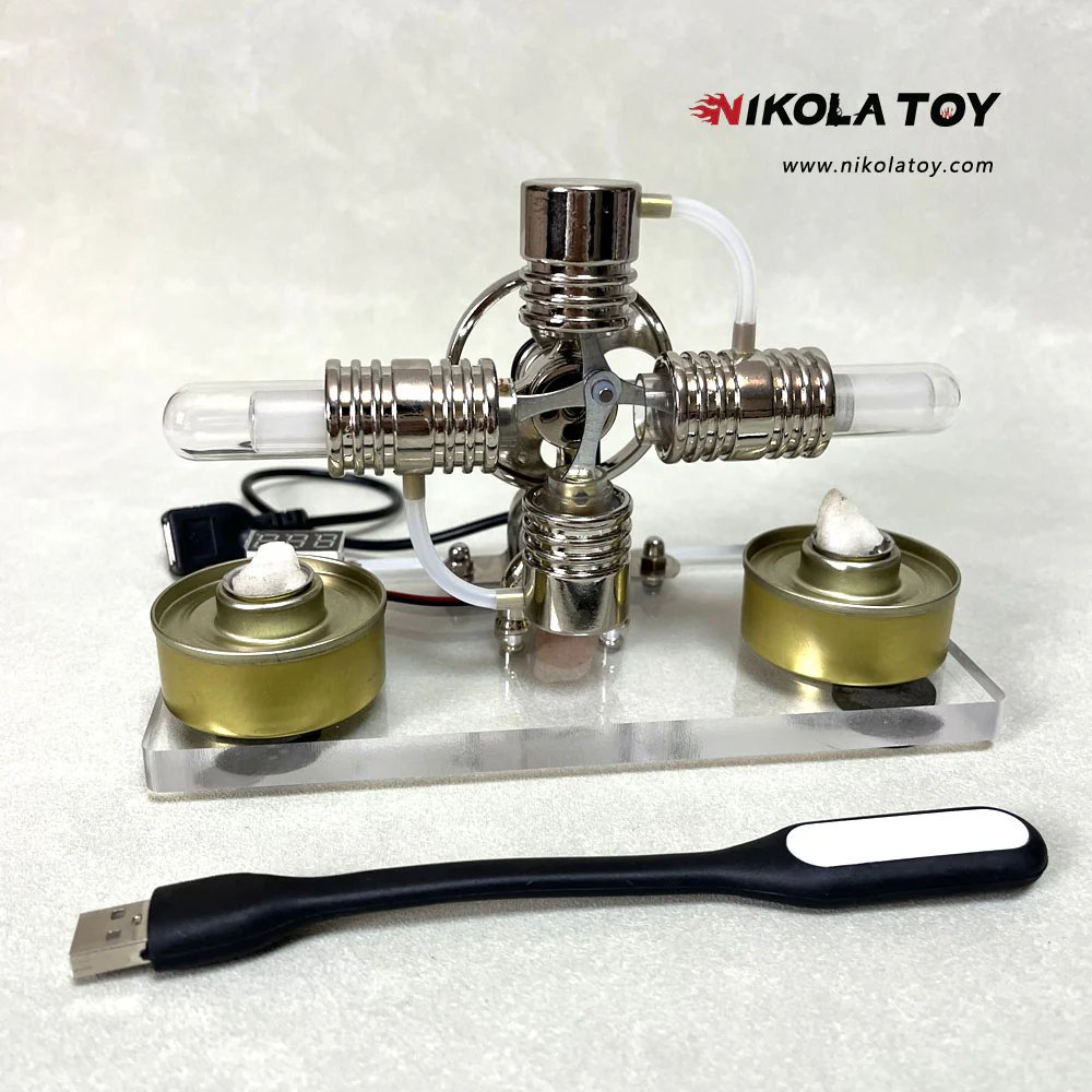 Cross Twin Stirling Engine+Power Generation Device+Voltmeter+LED - Image 2